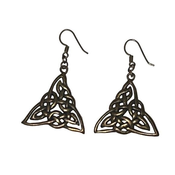 Vintage Copper Celtic Knot Triquetra Trinity French Hook Irish Earrings - Picture 2 of 7